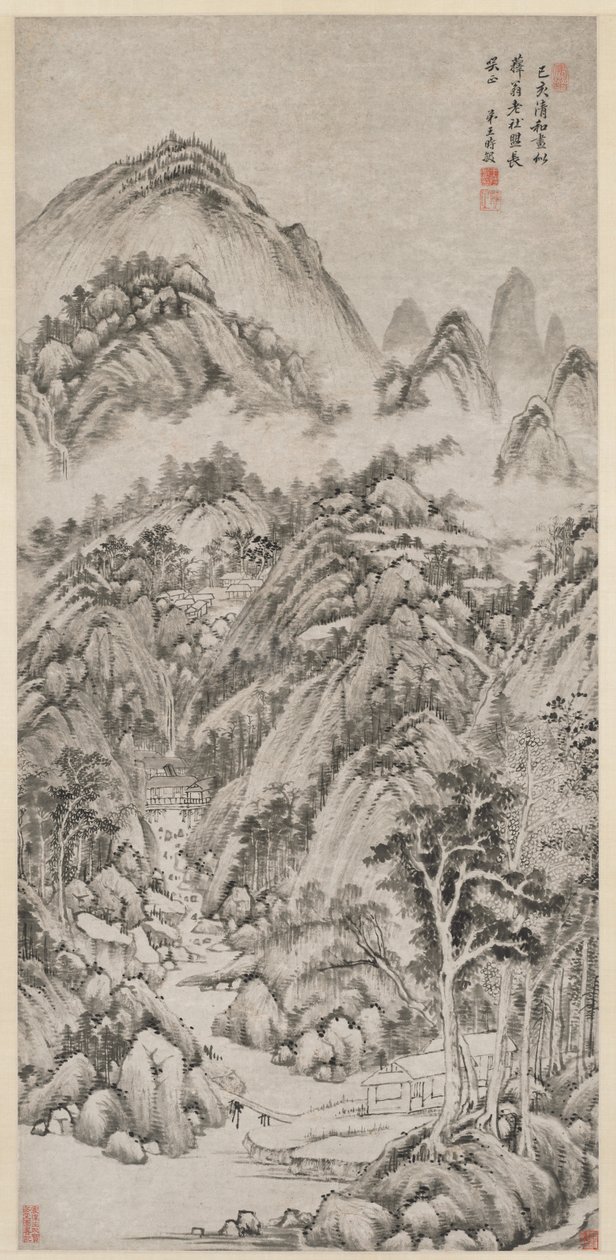 Górska wioska w objęciach lata, 1659. autorstwa Wang Shimin