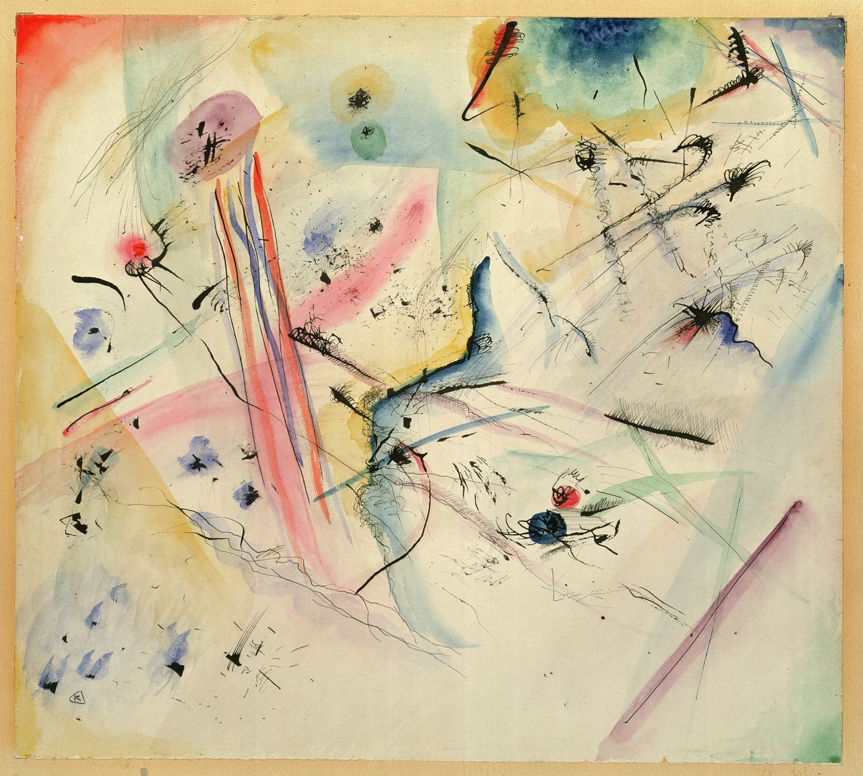 Kompozycja z czerwonymi i niebieskimi paskami, 1913 autorstwa Wassily Kandinsky