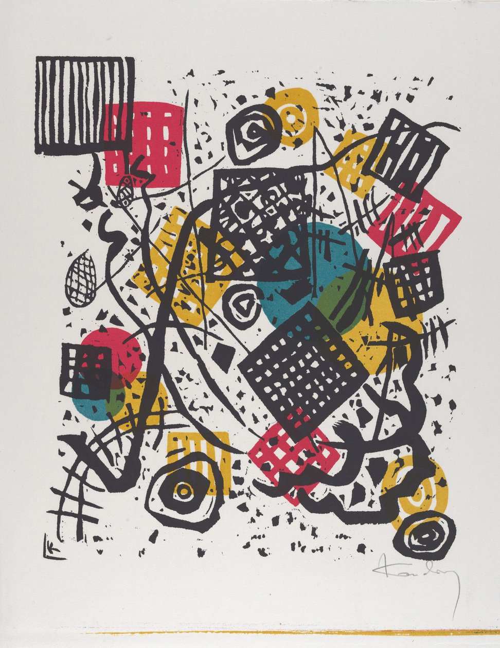 Kleine Welten V (Small Worlds V), 1922 (drzeworyt drukowany w kolorach czerwonym, niebieskim, żółtym i czarnym) autorstwa Wassily Kandinsky