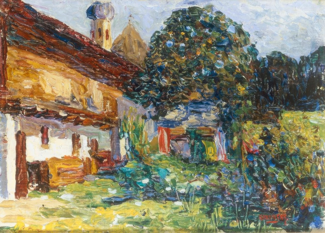 Kochel - dom wiejski z kościołem autorstwa Wassily Kandinsky