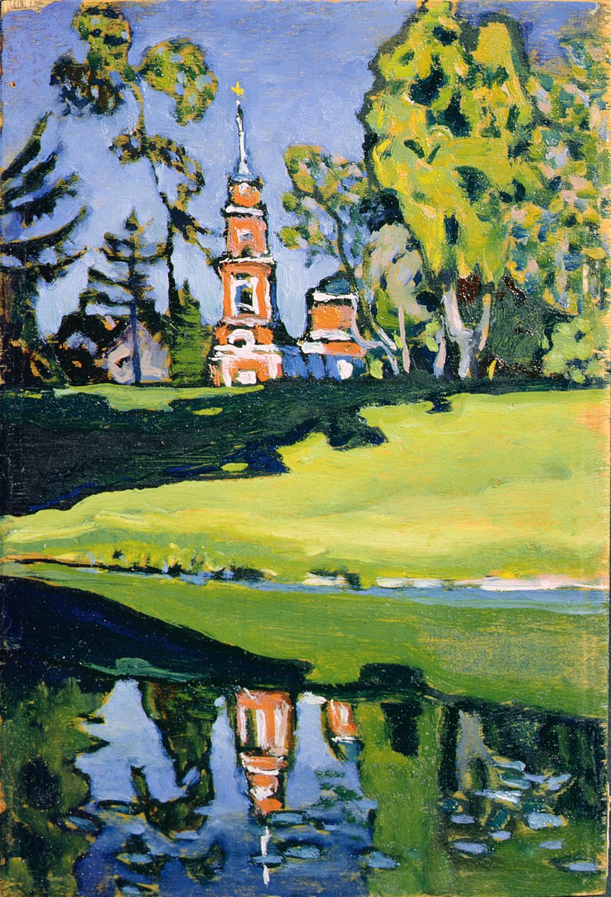 Czerwony kościół, 1900 (olej na sklejce) autorstwa Wassily Kandinsky