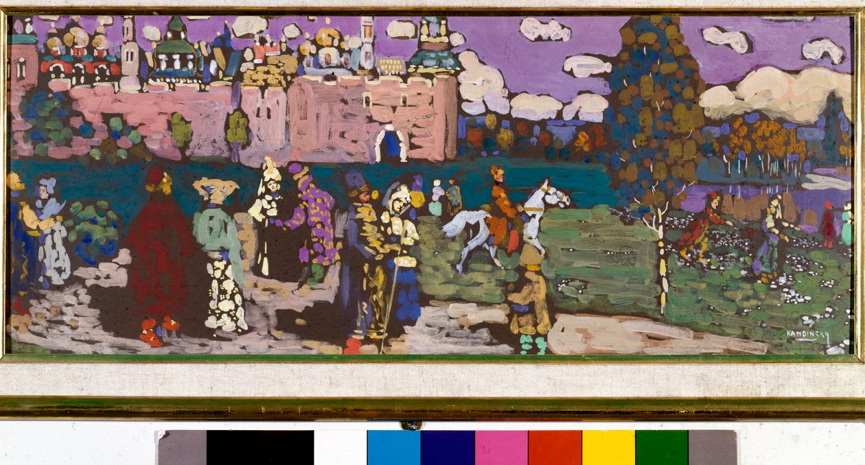 Scena rosyjska Tempera Wasilija Kandinskiego (lub Wassily Kandinsky lub Kandinsky, 1866-1944). 1904 niedz. kolekcja prywatna 55x24 cm autorstwa Wassily Kandinsky