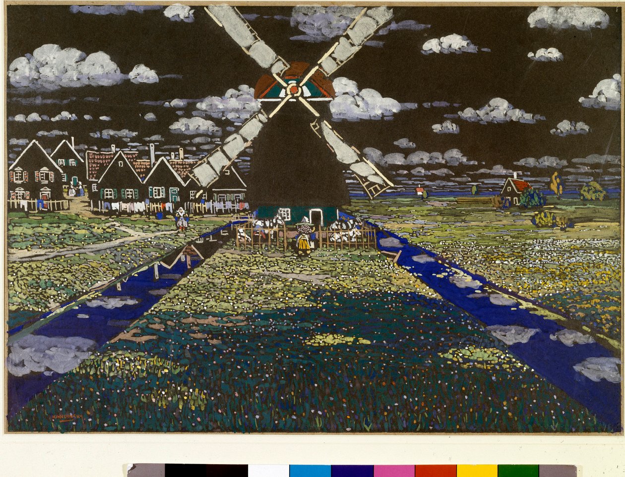 Wiatrak Tempera autorstwa Wasilija Kandinskiego (lub Wassily Kandinsky lub Kandinsky, 1866-1944). 1904 wym. kolekcja prywatna 37x52 cm autorstwa Wassily Kandinsky