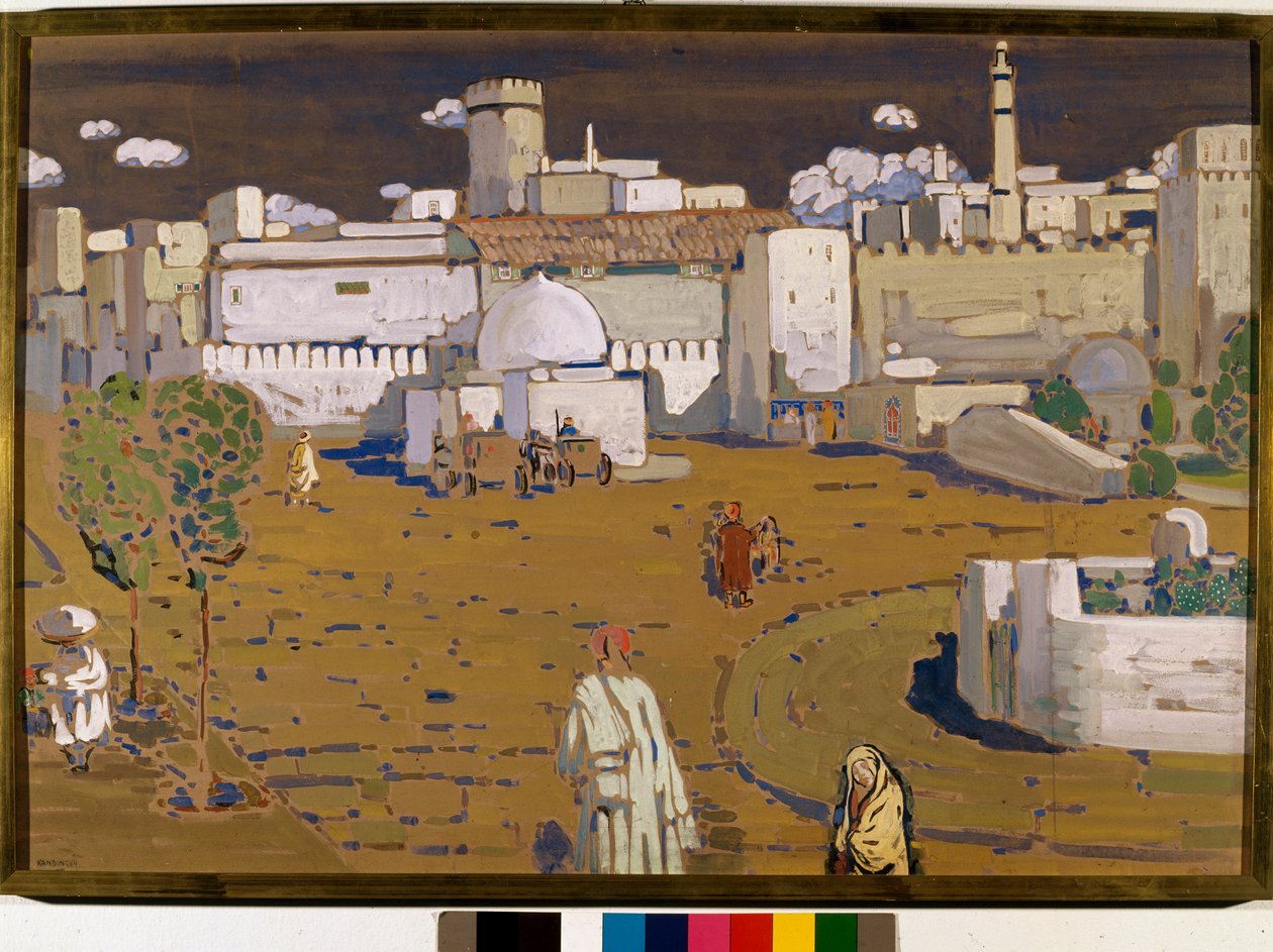 Widok miasta w Maroku Tempera autorstwa Wasilija Kandinskiego (lub Wassily Kandinski lub Kandinskij, 1866-1944). 1904 niedz. Prywatna kolekcja 67x99 cm autorstwa Wassily Kandinsky