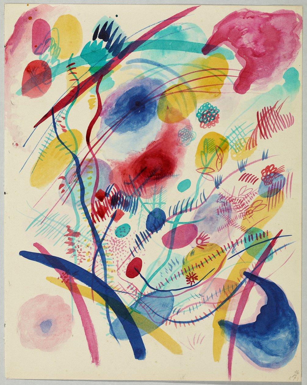 Kompozycja w kolorze czerwonym, niebieskim, zielonym i żółtym autorstwa Wassily Kandinsky