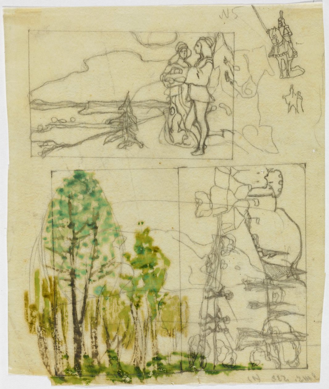 Arkusz szkicu ze średniowiecznymi motywami autorstwa Wassily Kandinsky