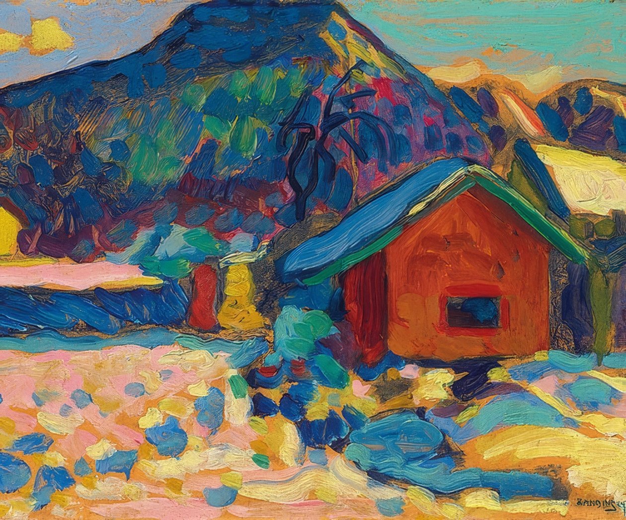 Studium zimowe z górą. 1908 autorstwa Wassily Kandinsky