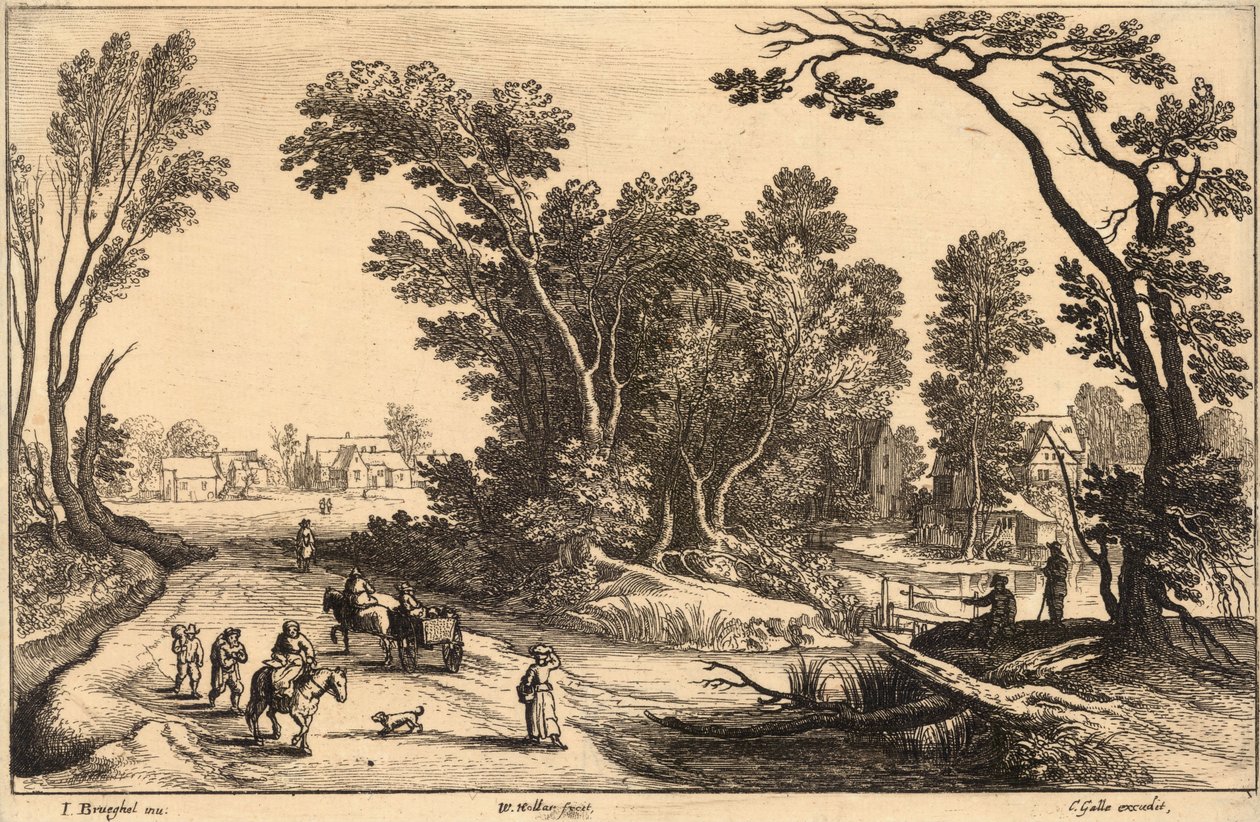 Idąc na targ (Brueghel). Stan 2 autorstwa Wenceslaus Hollar