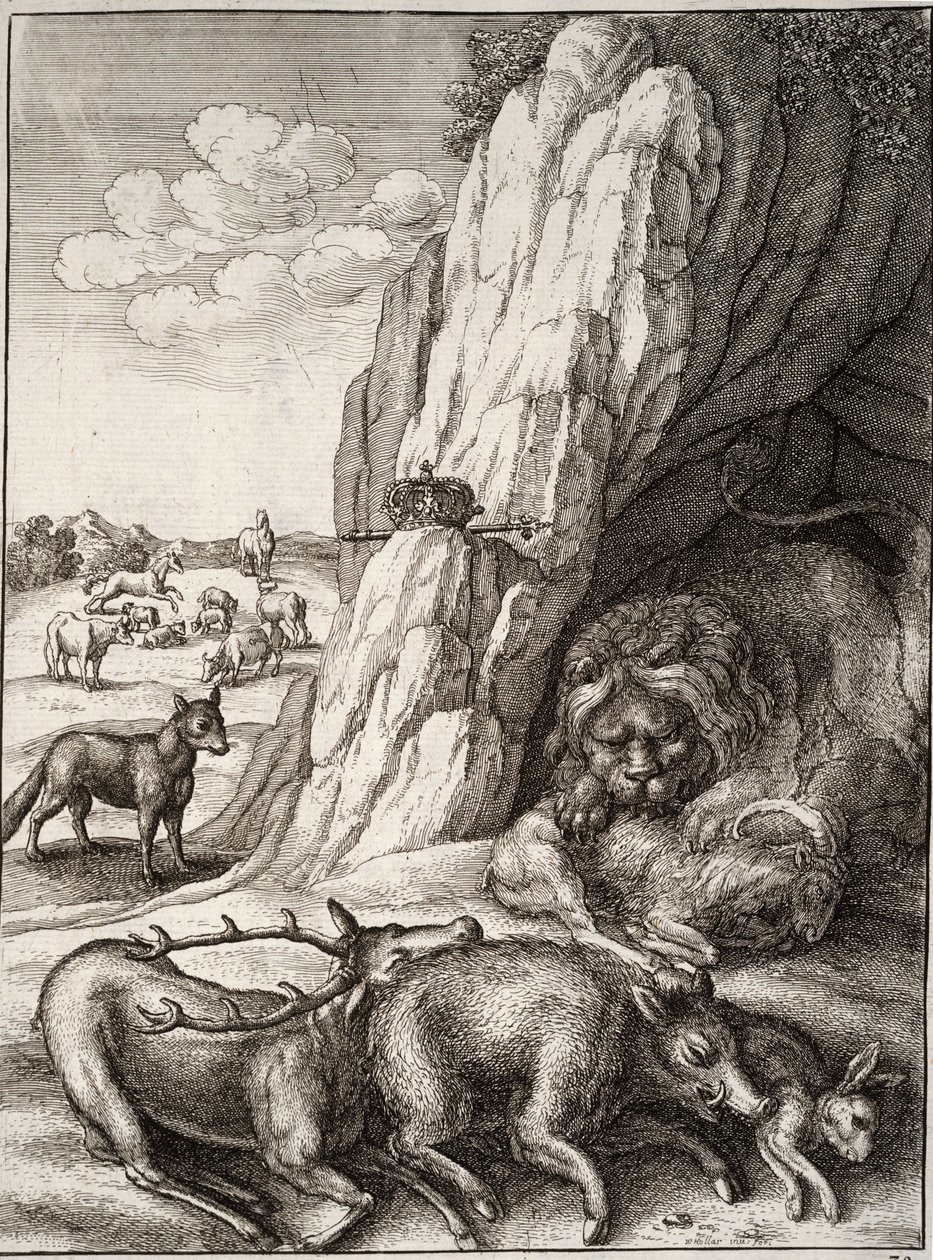 Chory lew autorstwa Wenceslaus Hollar