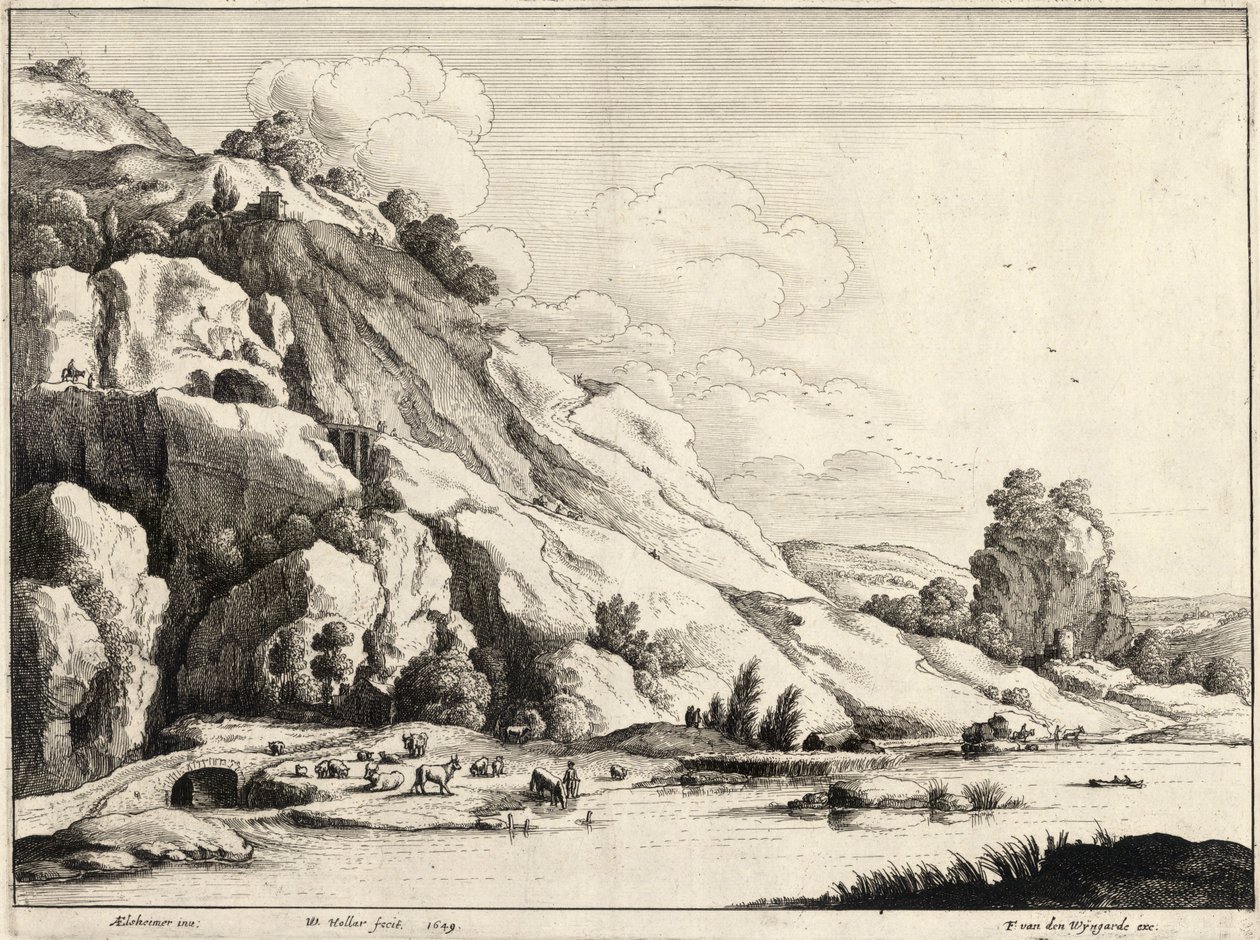 Kamienny most (Elsheimer). Stan 1 autorstwa Wenceslaus Hollar