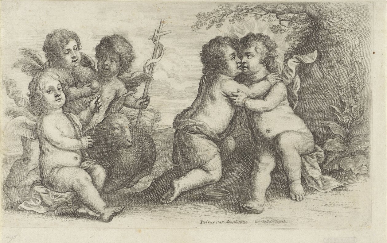 Chrystus, Jan i trzech Cherubinów Pedopaegion (tytuł serii) autorstwa Wenceslaus Hollar