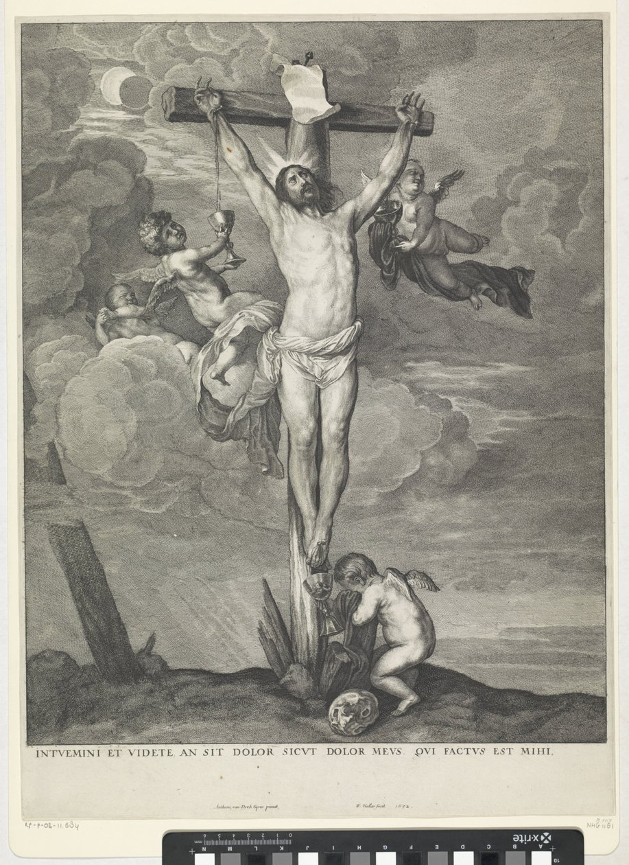 Chrystus na krzyżu z aniołami autorstwa Wenceslaus Hollar