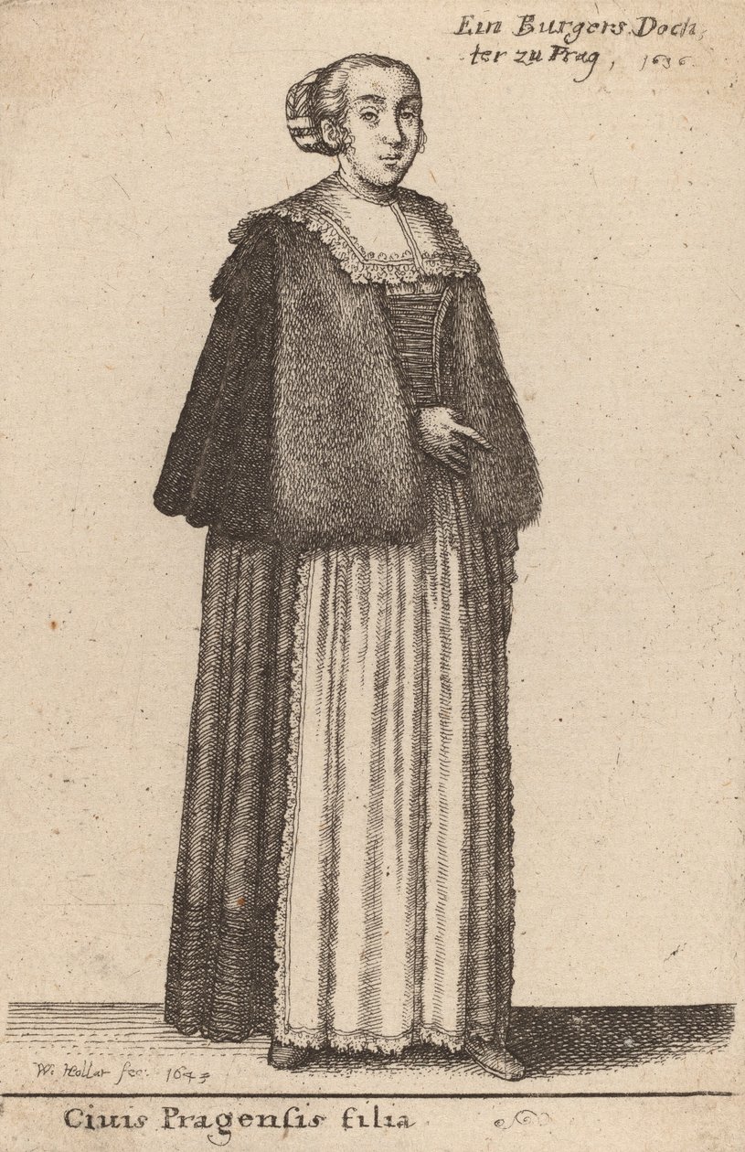 Córka obywatela Pragi, 1643. autorstwa Wenceslaus Hollar
