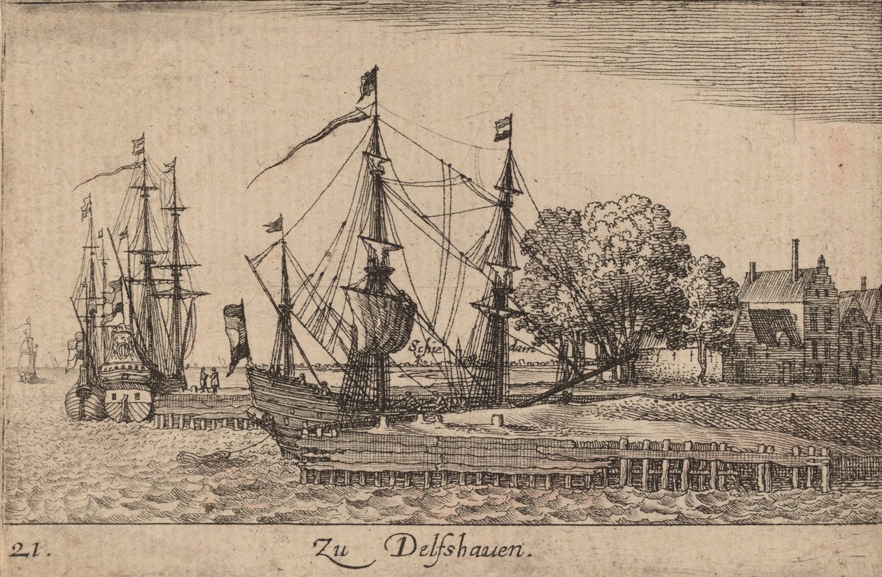Port w Delft, 1635. autorstwa Wenceslaus Hollar