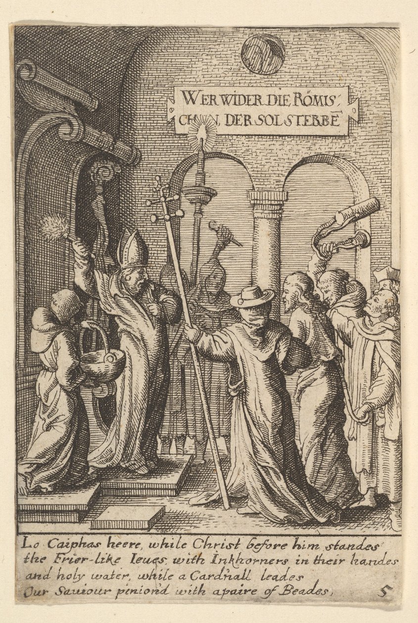Jezus przed Kajfaszem, 1625-77. autorstwa Wenceslaus Hollar