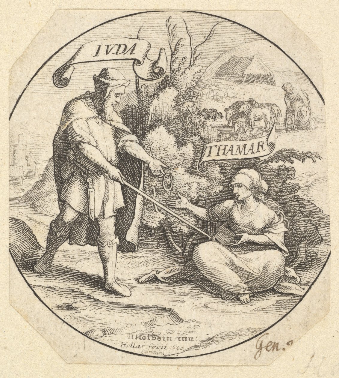 Juda i Tamar, 1640. autorstwa Wenceslaus Hollar