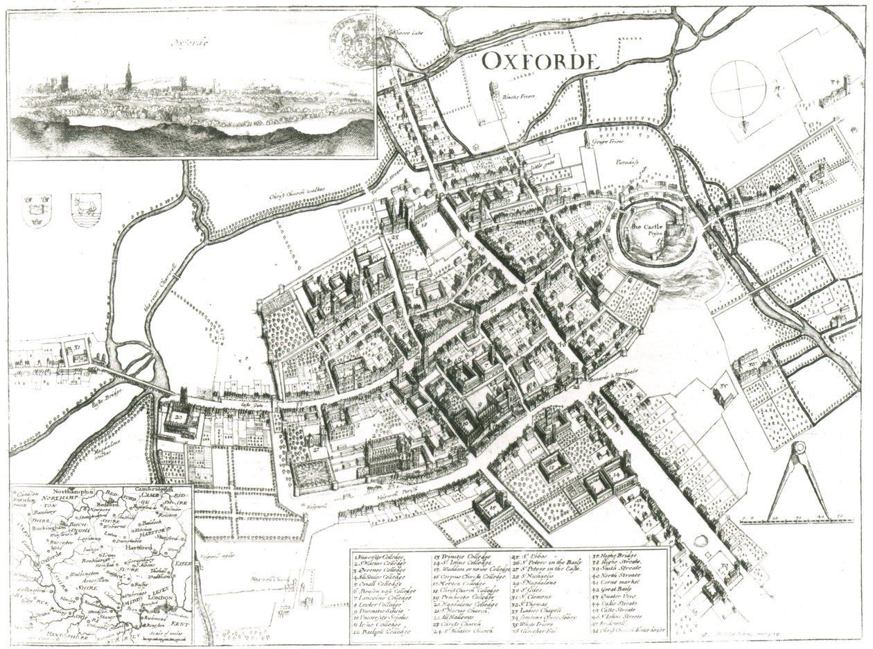 Mapa Oksfordu, 1643 r. autorstwa Wenceslaus Hollar