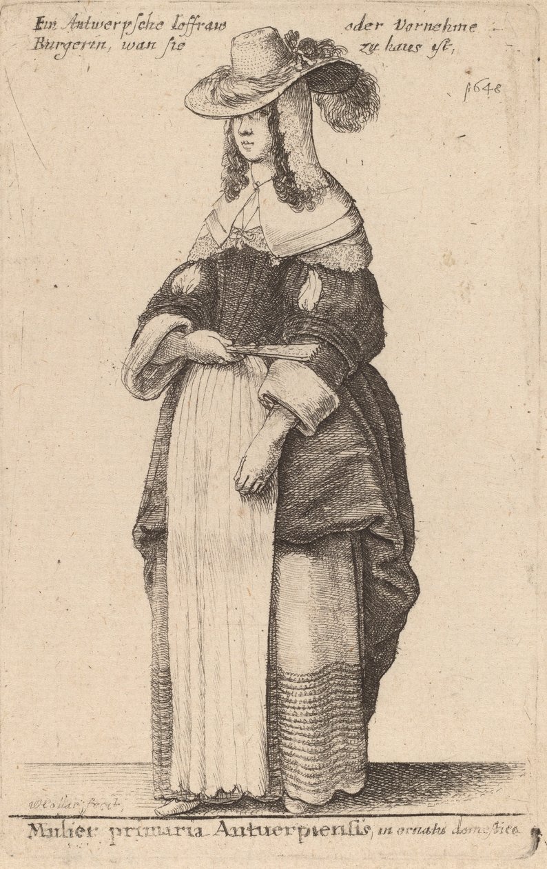 Kobieta-Premier Antwerpii, w Dekoracjach Domowych. autorstwa Wenceslaus Hollar