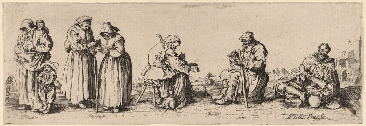 Sześciu żebraków mężczyzn i kobiet. autorstwa Wenceslaus Hollar