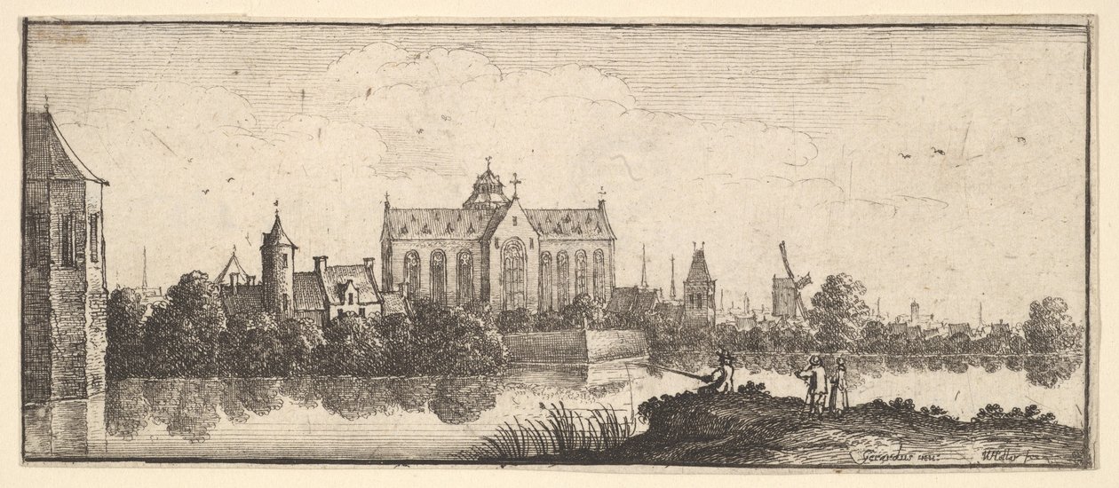 Kościół nad wodą, 1625-77. autorstwa Wenceslaus Hollar