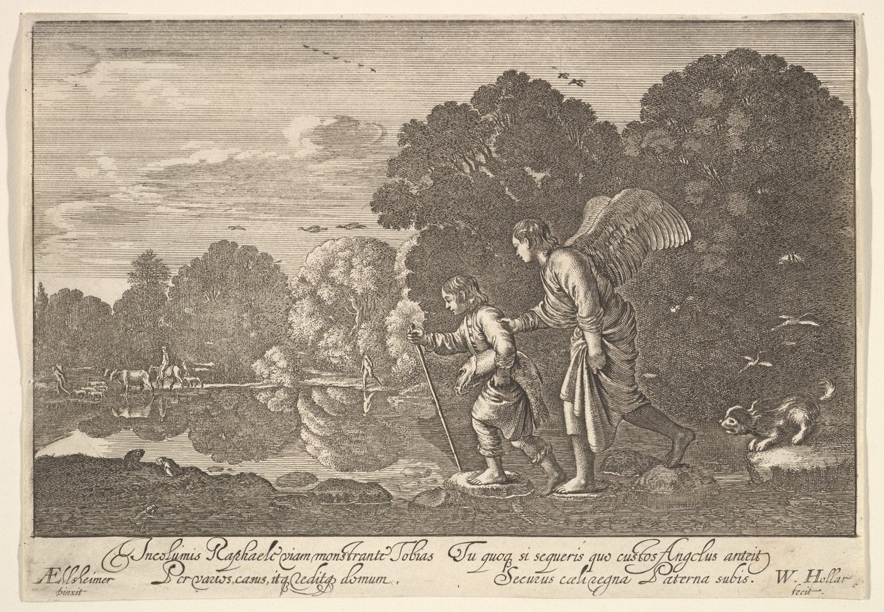 Tobiasz i anioł, 1644-52. autorstwa Wenceslaus Hollar