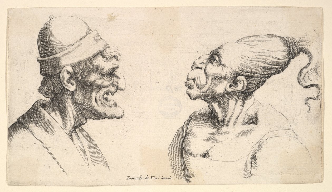 Dwie zdeformowane głowy, 1625-77. autorstwa Wenceslaus Hollar
