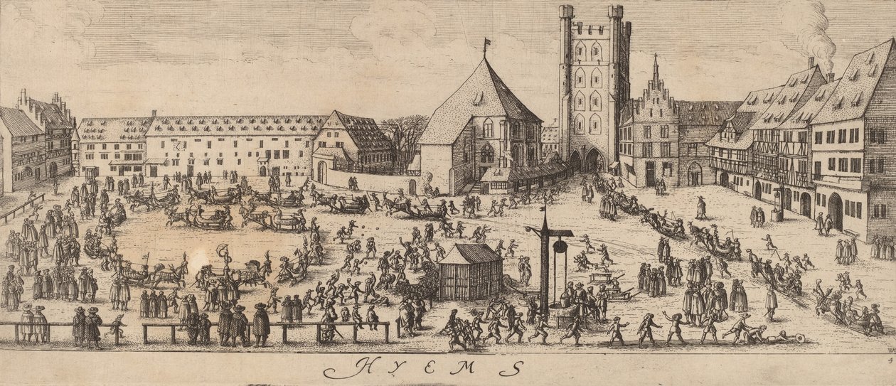 Zima: plac apelowy, ok. godz. 16281629. autorstwa Wenceslaus Hollar