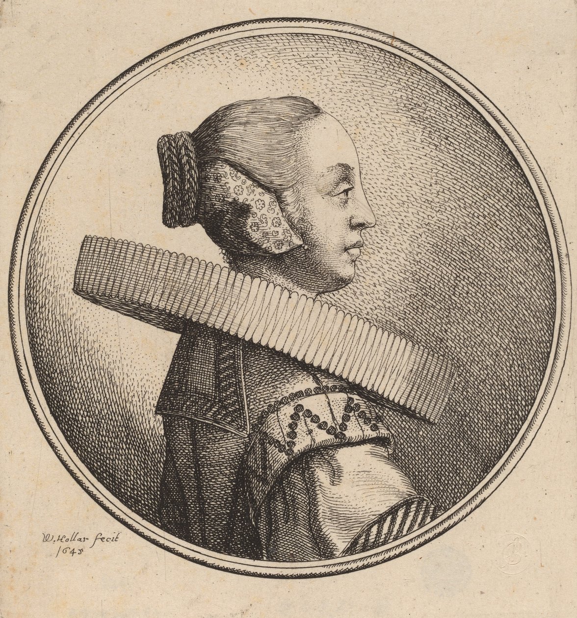 Kobieta z kryzą w profilu, 1643. autorstwa Wenceslaus Hollar