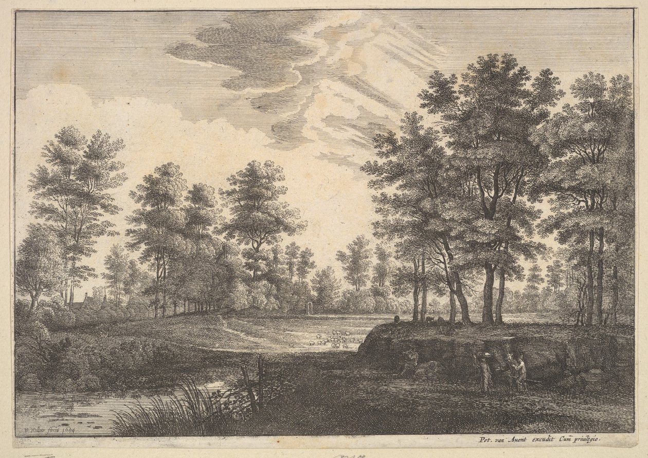 Zalesiony krajobraz, 1644. autorstwa Wenceslaus Hollar