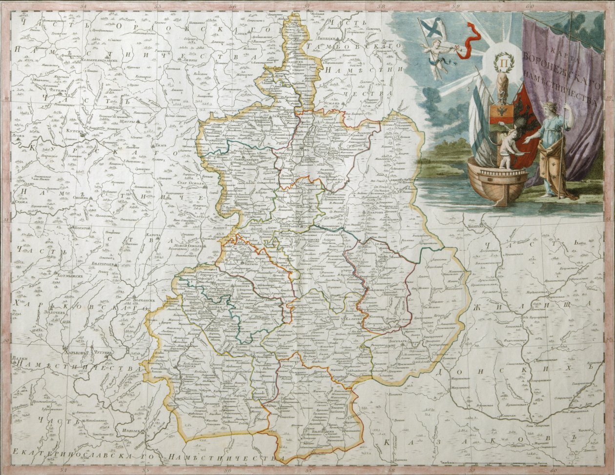 Mapa Gubernatorstwa Woroneskiego, 1792 r. autorstwa Wilbrecht