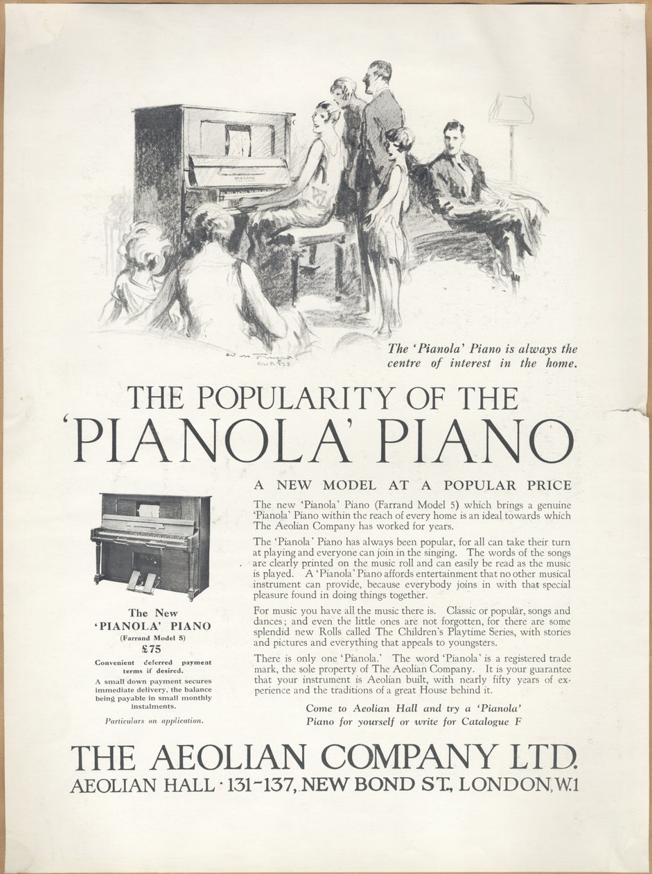 Eolska Firma Pianolas, lata 20. autorstwa Wilfred Fryer