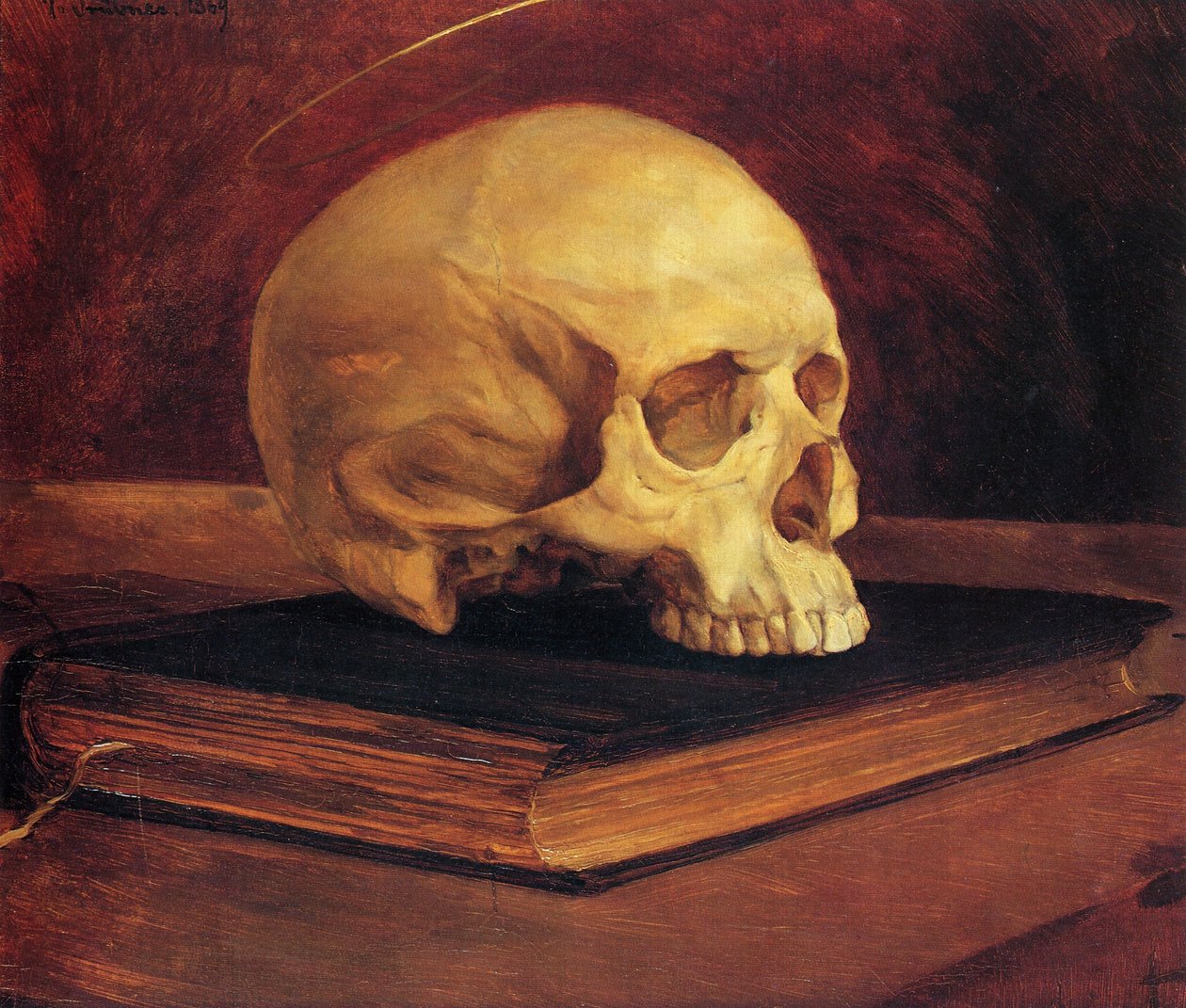 Vanitas martwa natura. Czaszka na książce autorstwa Wilhelm Trübner