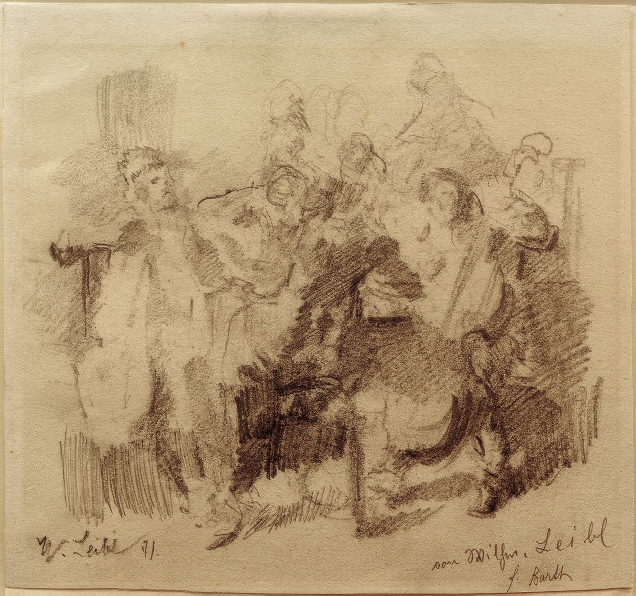 Projekt do „Die Tischgesellschaft” z wiolonczelistą autorstwa Wilhelm Maria Hubertus Leibl