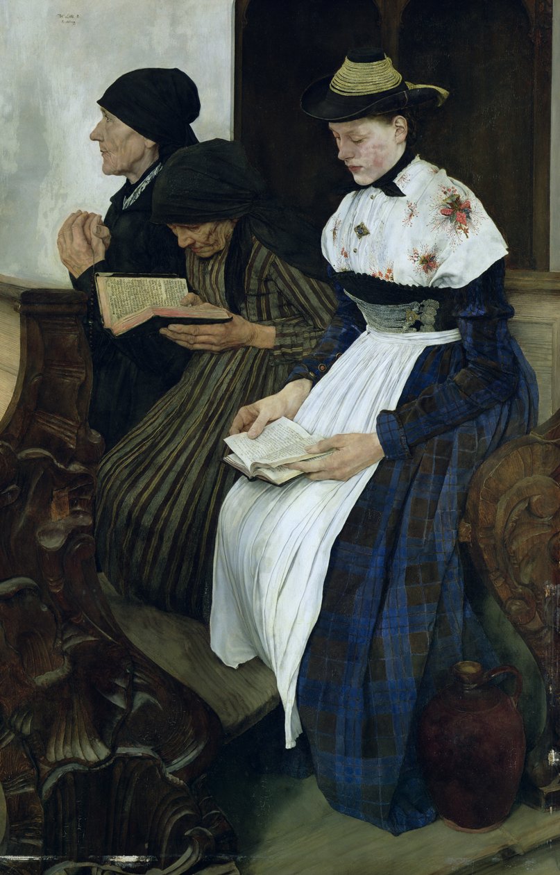 Trzy kobiety w kościele, 1882 autorstwa Wilhelm Maria Hubertus Leibl
