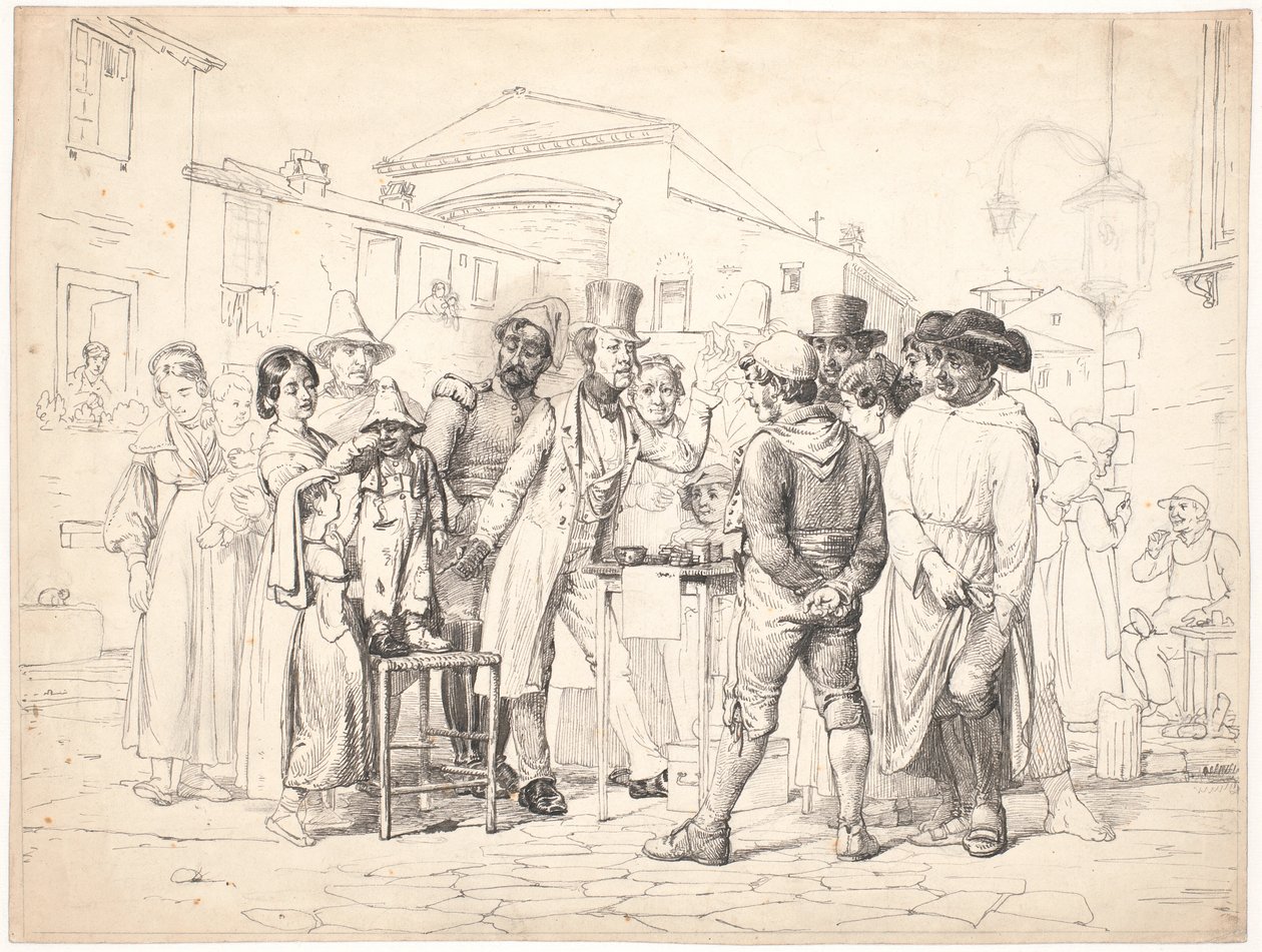 Szarlatan sprzedaje błyszczącą czerń, Rome autorstwa Wilhelm Marstrand