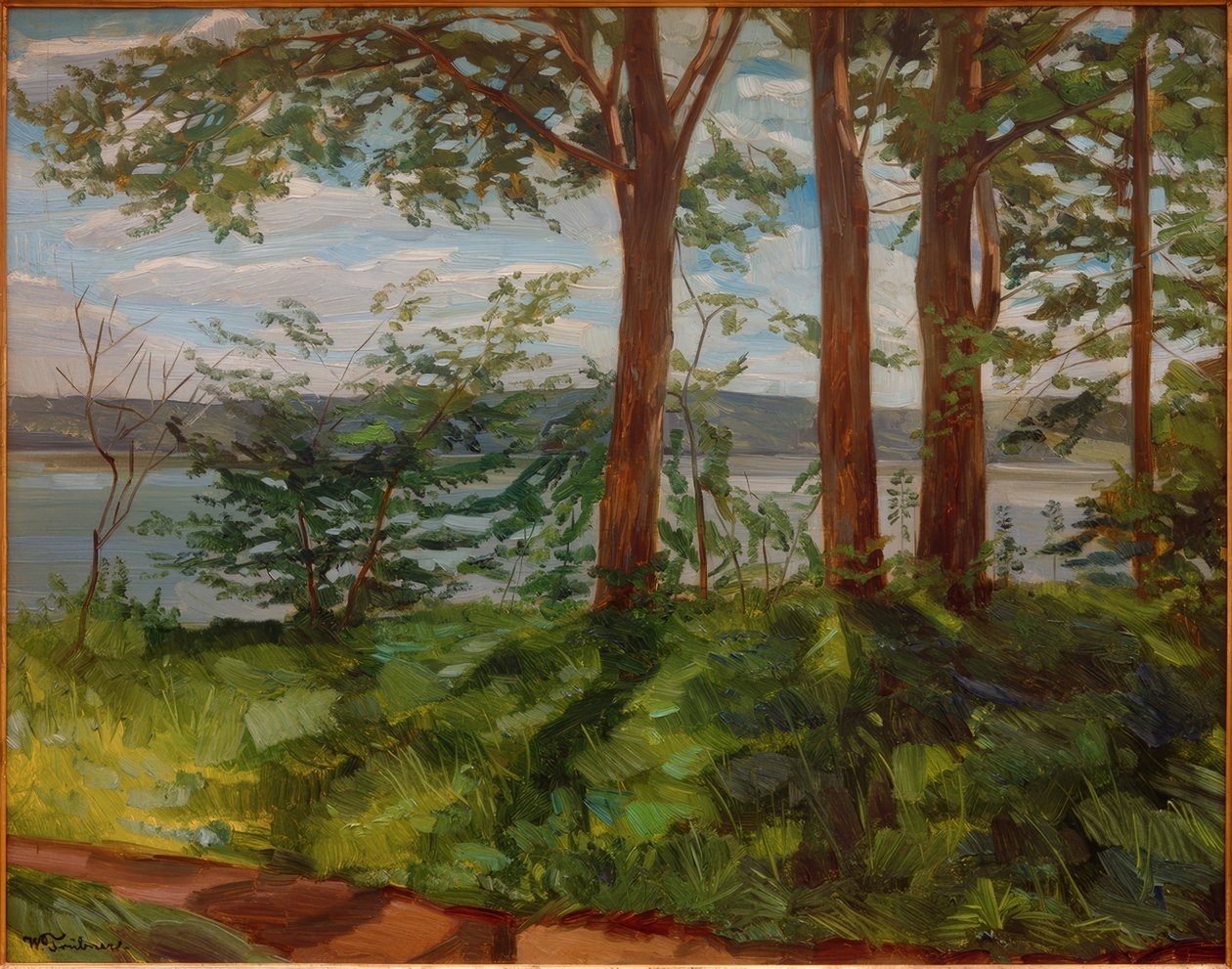 Krajobraz nad jeziorem Starnberg z trzema drzewami autorstwa Wilhelm Trübner