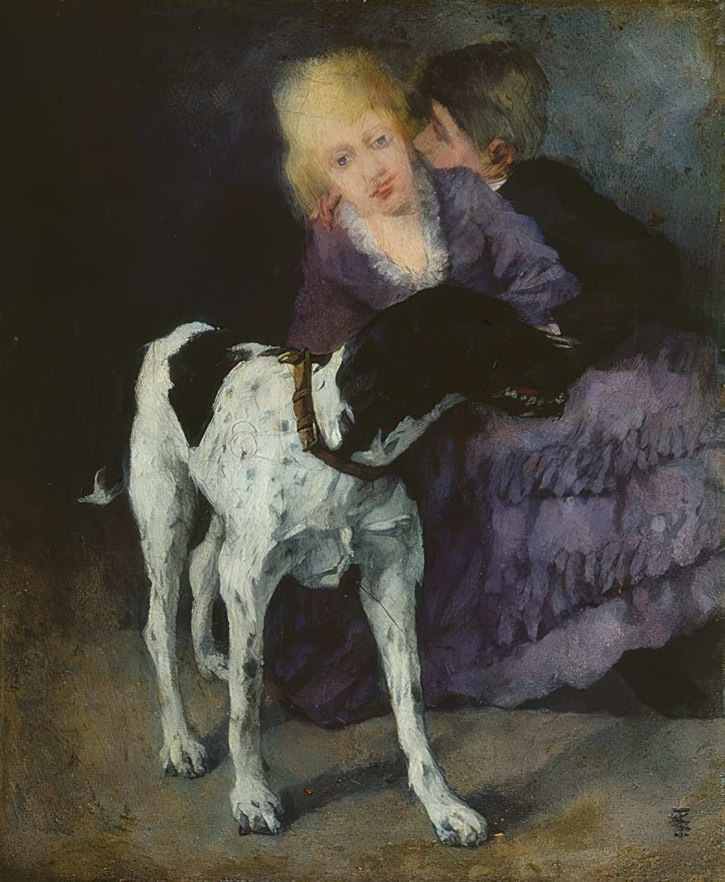 Kochająca para z psem. 1873 autorstwa Wilhelm Trübner