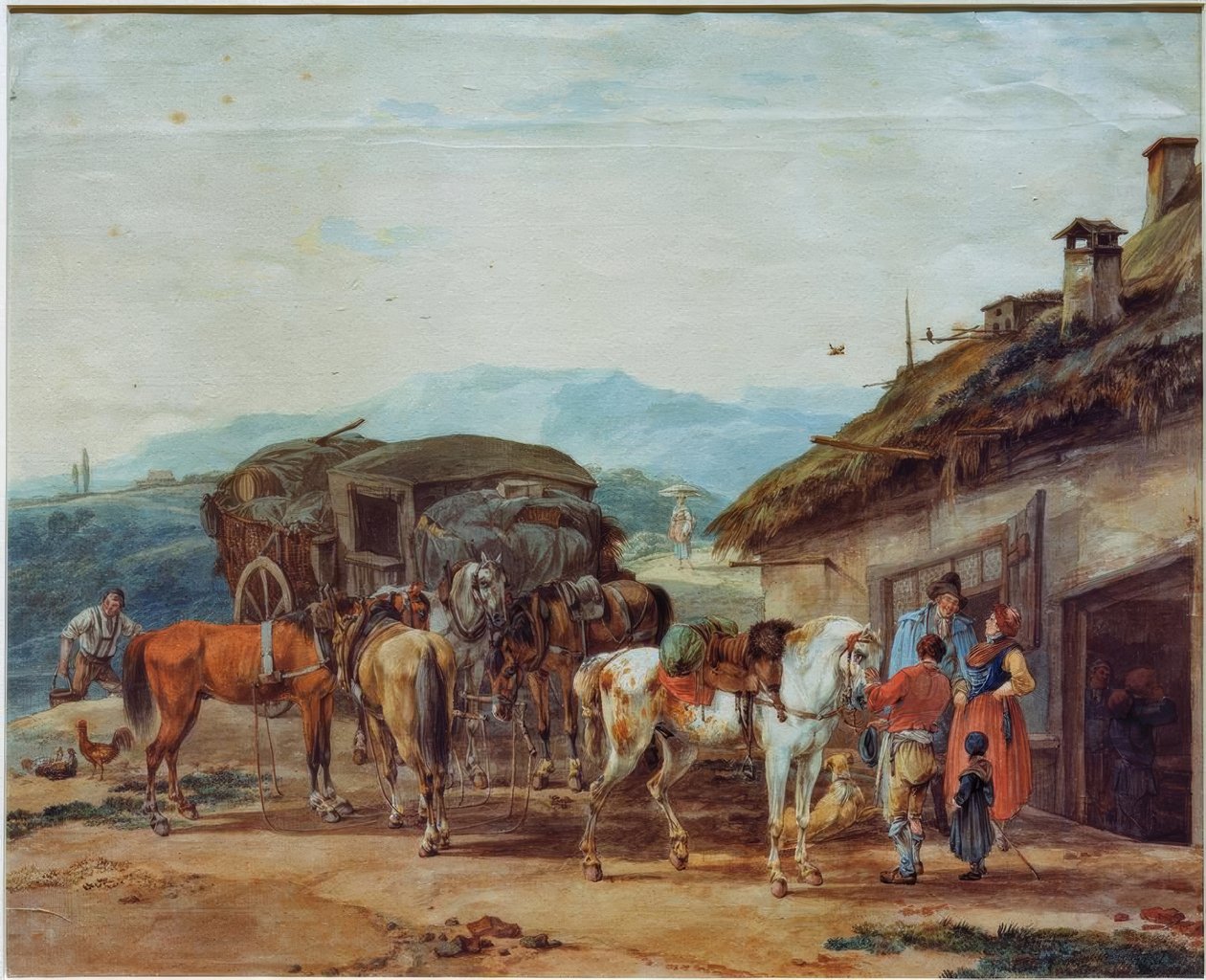 Zmiana koni w aucie turystycznym autorstwa Wilhelm von Kobell