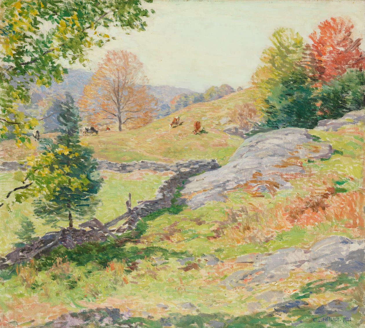 Pastwiska na zboczach — wrzesień 1922 autorstwa Willard Leroy Metcalf