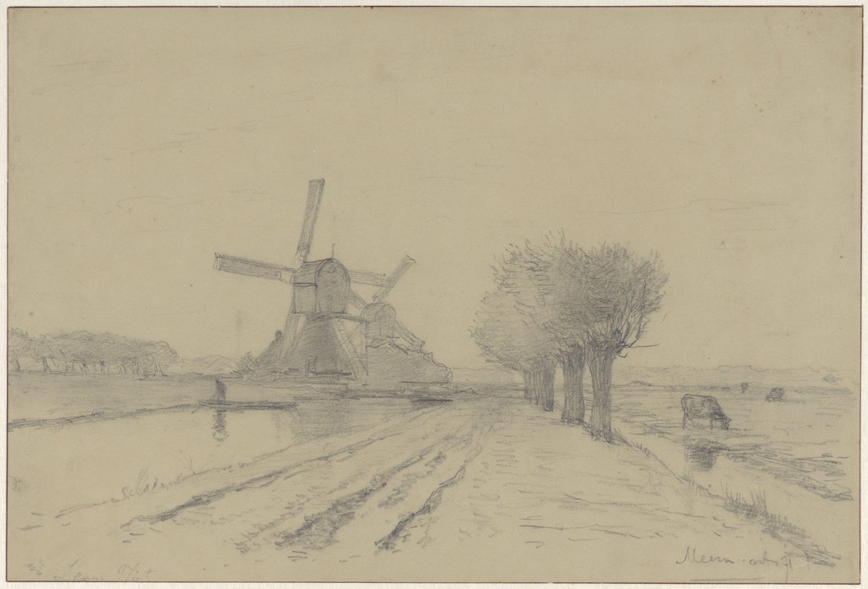 Rode Molen i Sluismolen na kanale wzdłuż Meentweg w De Meern autorstwa Willem Roelofs