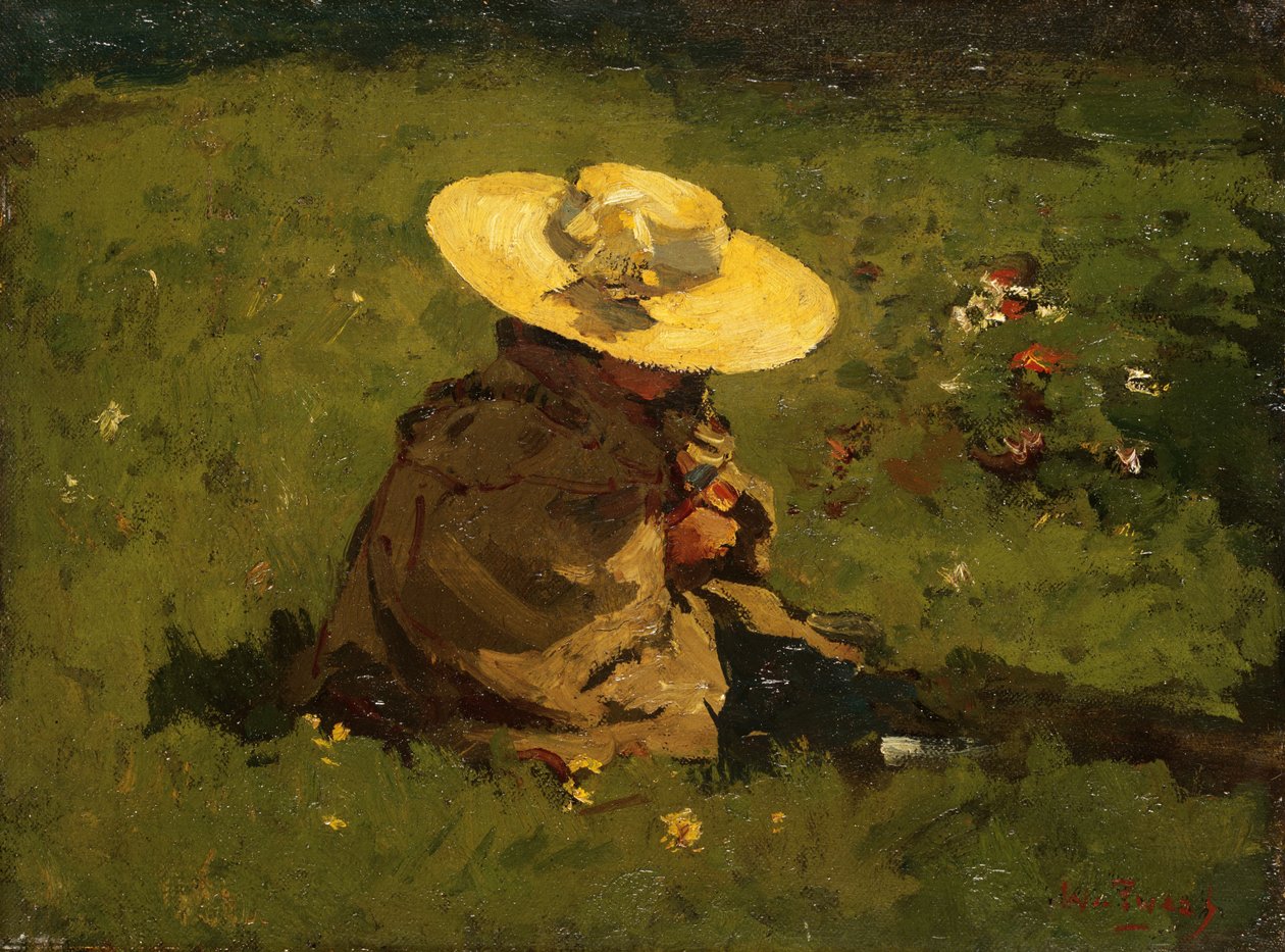 Dziewczyna w trawie, ok.1895 (panel) autorstwa Willem de Zwart