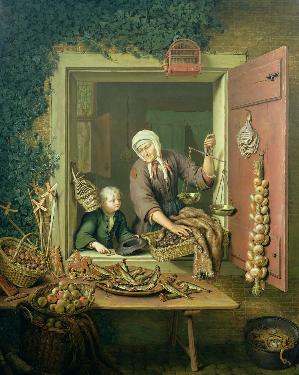 Chłopiec kupuje kasztany autorstwa Willem Van Mieris