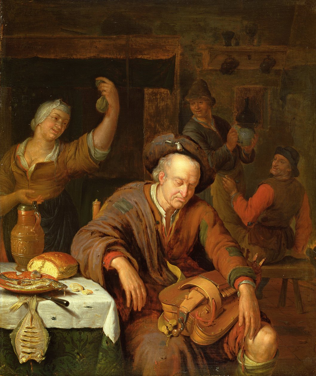 Gracz liry korbowej śpi w tawernie autorstwa Willem Van Mieris