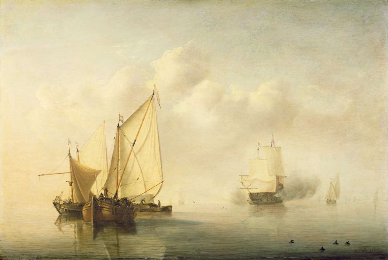 Spokojne Morze, 1653 (olej na dębie) autorstwa Willem van de Velde
