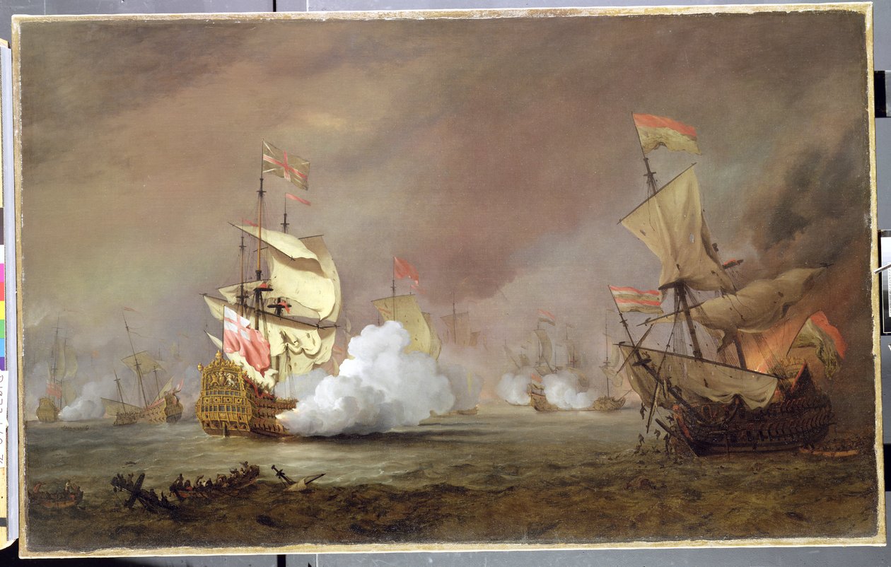 Bitwa morska w czasie wojen angielsko-holenderskich, ok. 1700 r. autorstwa Willem van de Velde the Younger