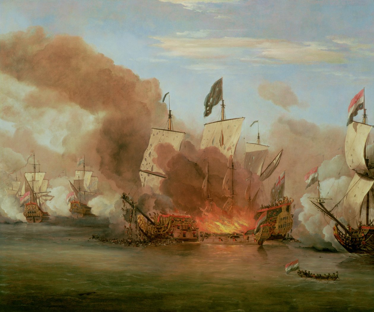 Spalenie Jakuba Królewskiego w bitwie pod Sole Bank, 6 czerwca 1672 r. autorstwa Willem van de Velde the Younger