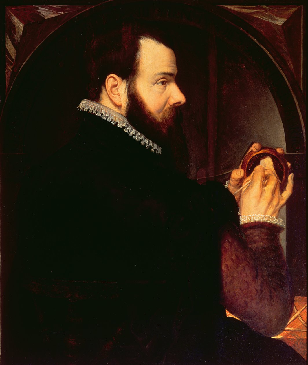 Autoportret trzymający woskowy medalion portretowy, 1564 (panel) autorstwa Willem van den Broecke