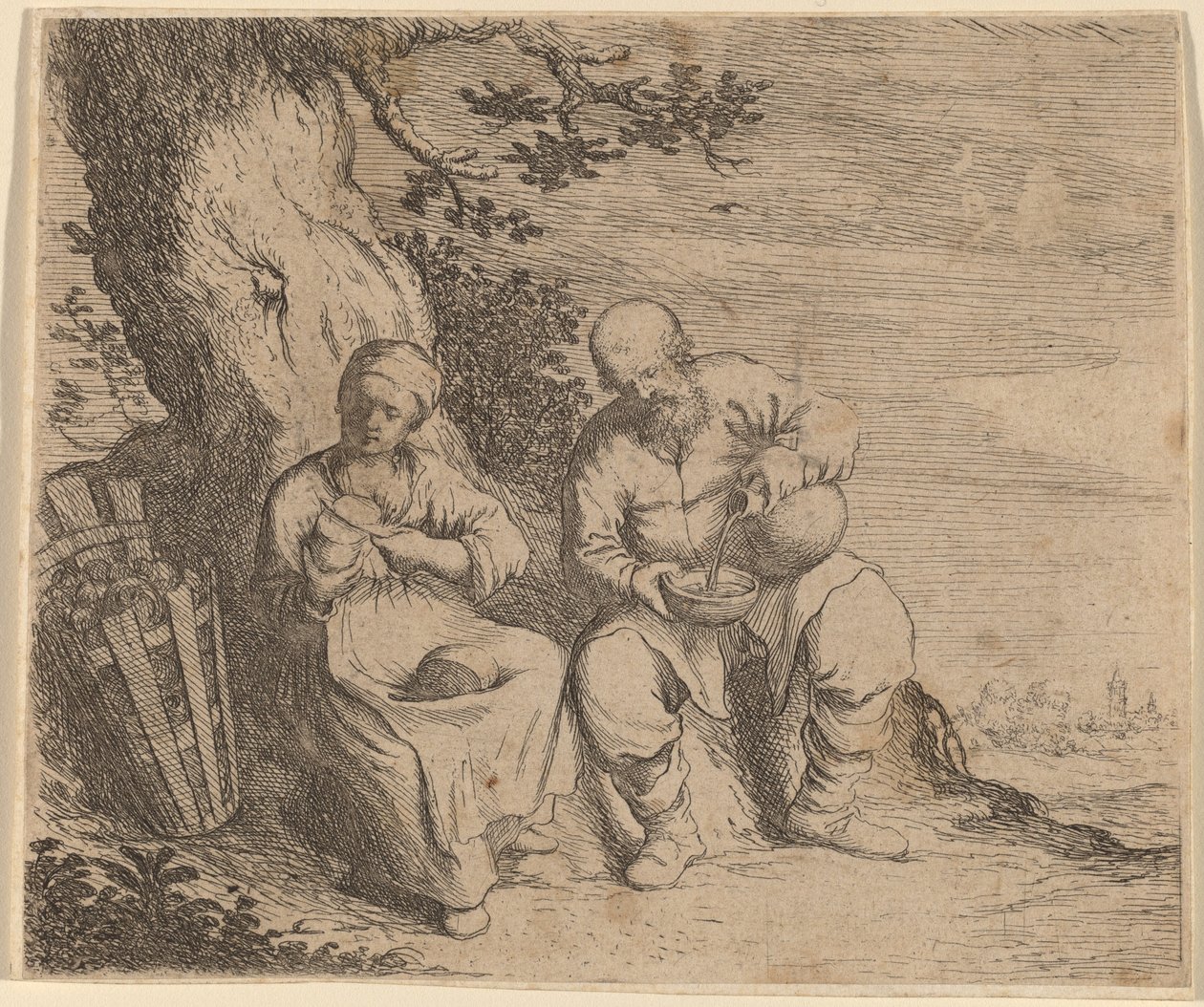 Chłopska para siedząca pod drzewem autorstwa Willem Basse