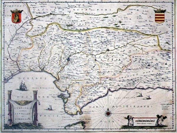 Mapa Andaluzji, Hiszpania (grawerowanie) autorstwa Willem Blaeu