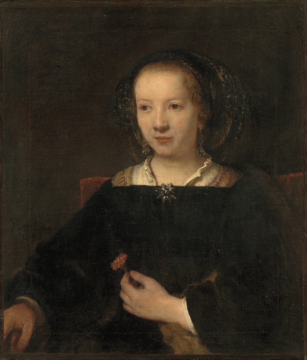 Młoda kobieta z goździkiem autorstwa Willem Drost